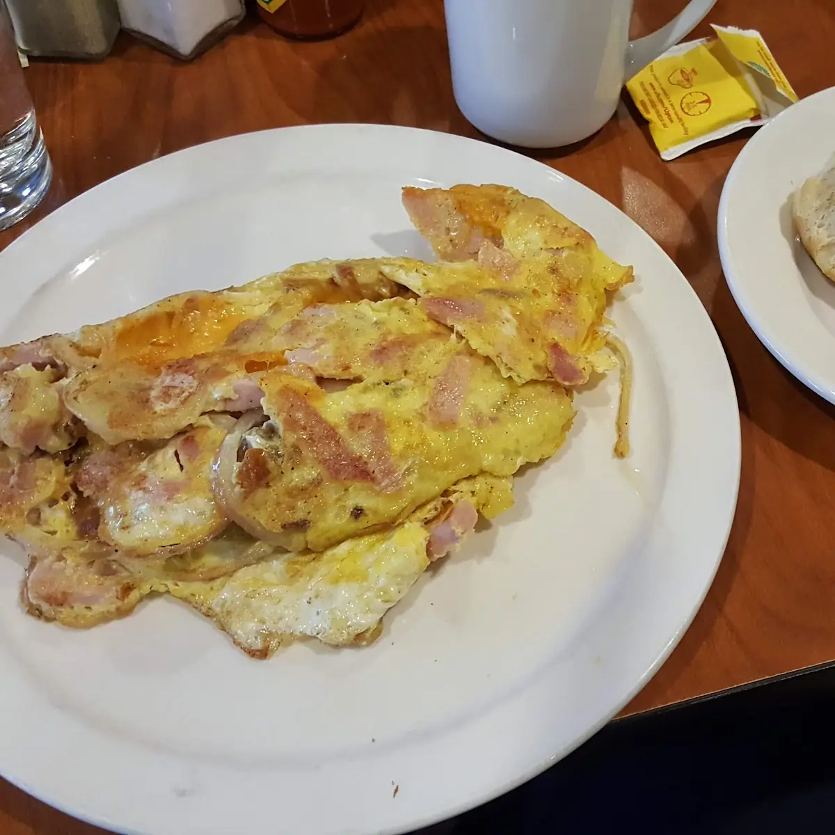Ham Potatoes Onion Cheese Omelette w Biscuits