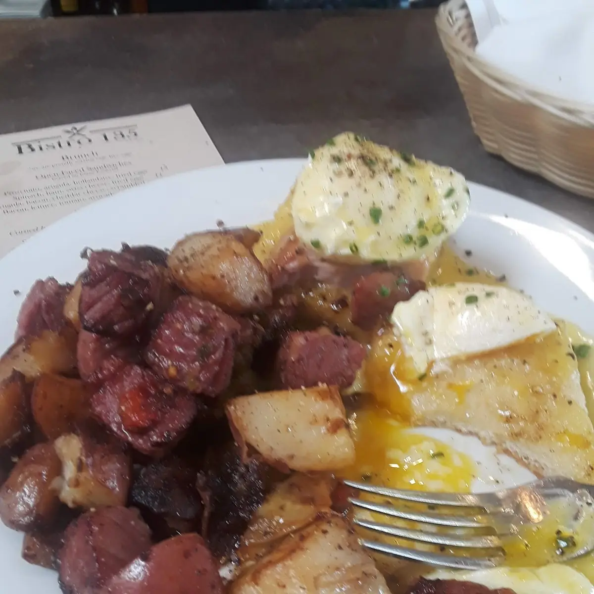 Left Half Corned Beef Hash Right Half Eggs Benedict