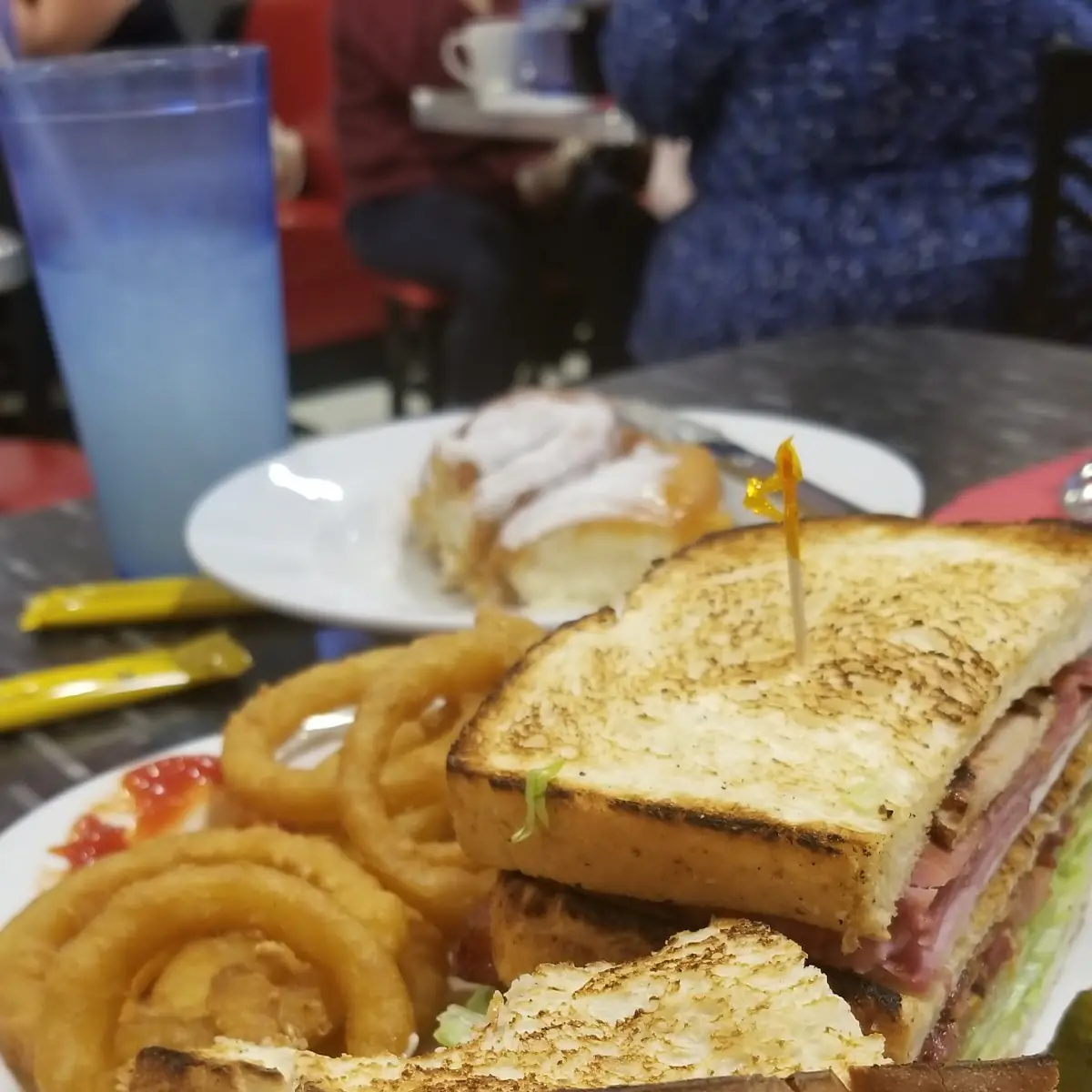 Turkey Club Sandwich and Cinnamon Roll