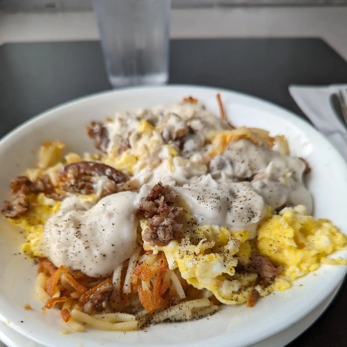 Sausage Egg and Cheese Hashbrown Bowl with Gravy