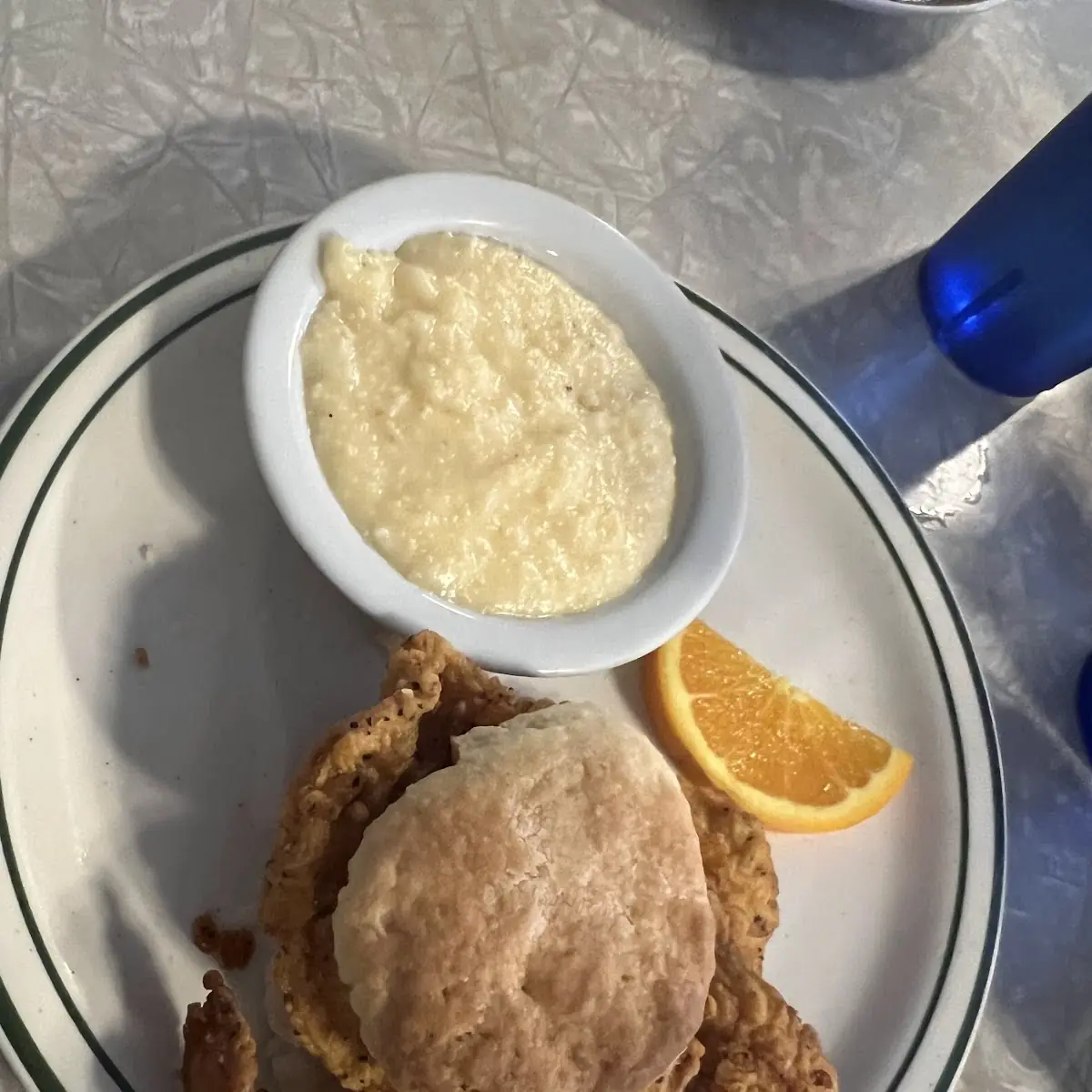 Comfy Chicken Biscuit with Cheese Grits