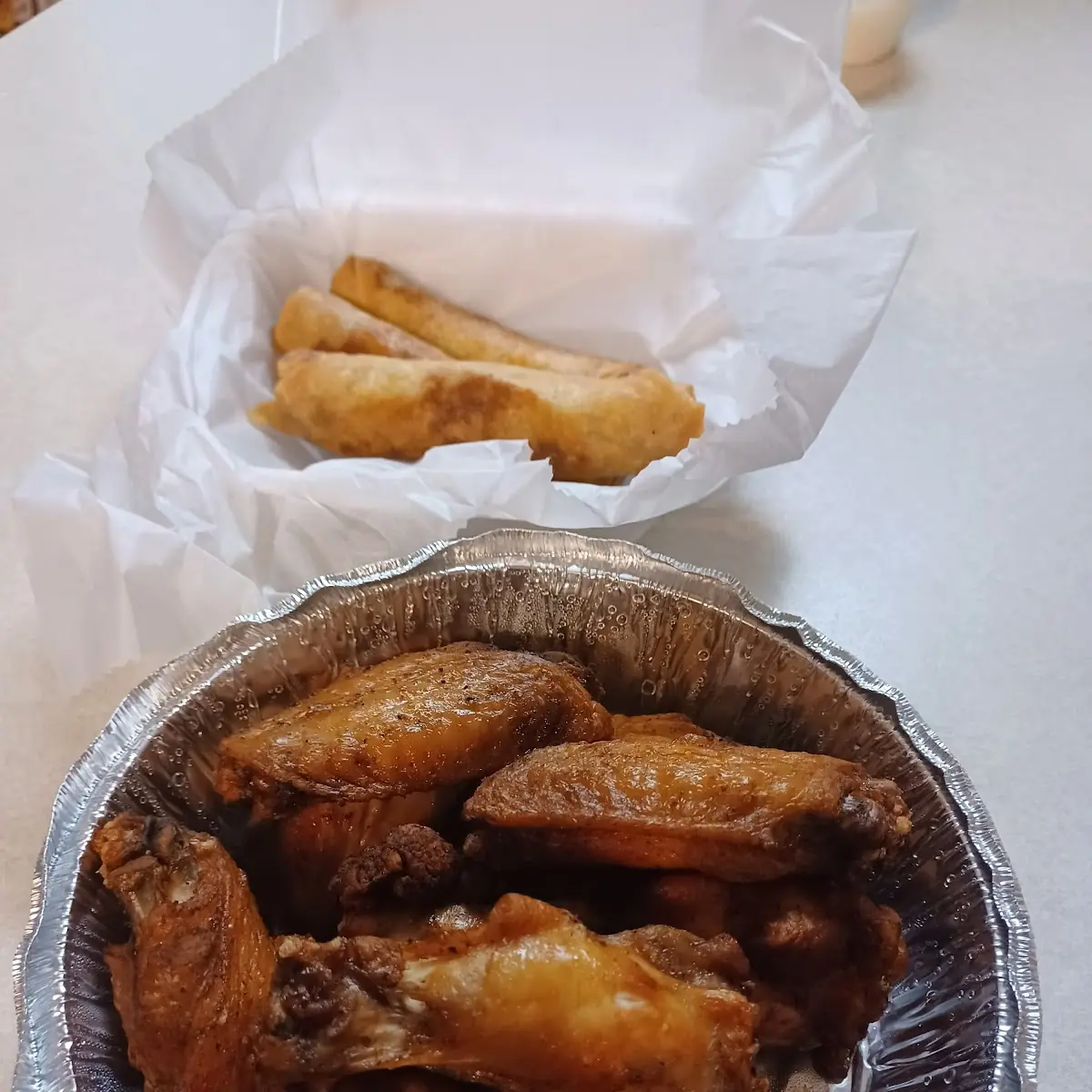 Spring Rolls and Chicken Wings