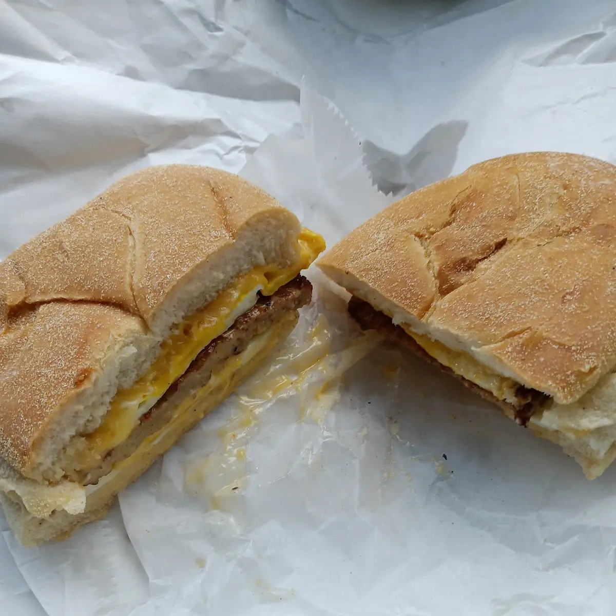Sausage Egg and Cheese on Hard Roll