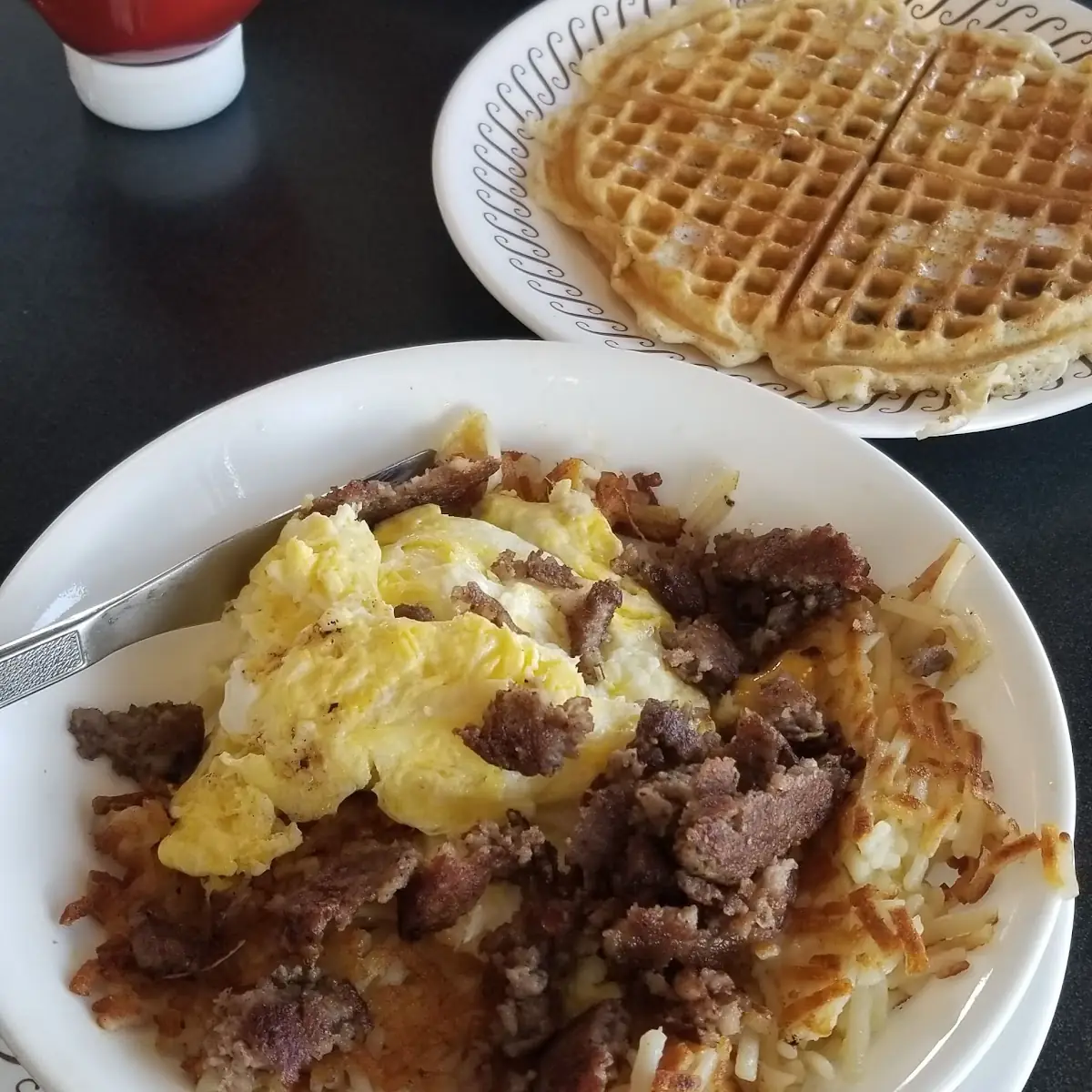 Scrambled Egg Sausage and Hash Browns Bowl