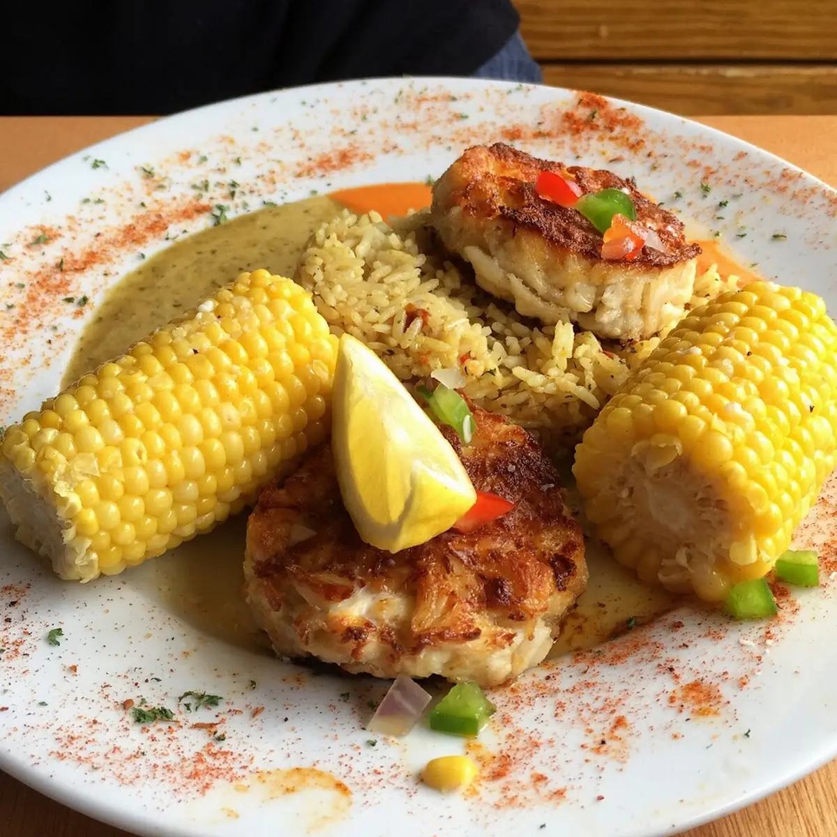 Crab Cakes with Corn on the Cob