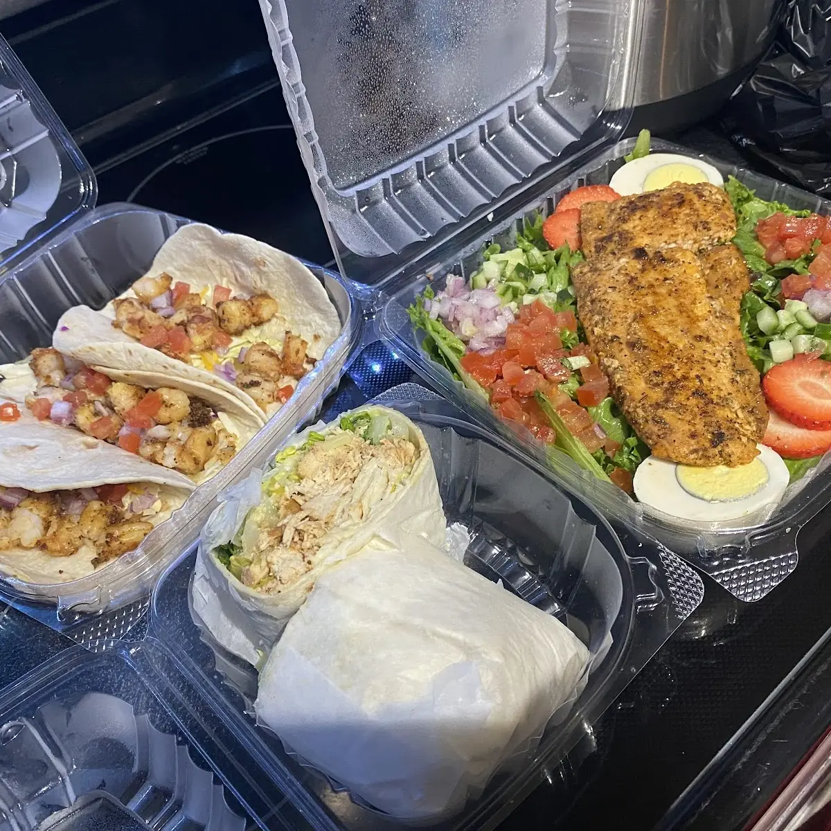Shrimp Tacos Chicken Ceaser Wrap