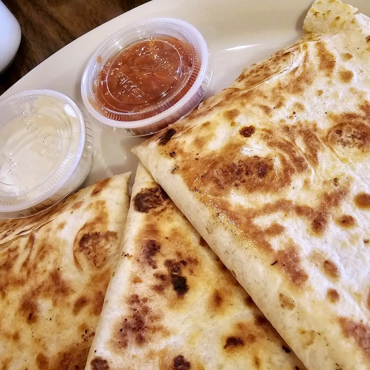 Breakfast Quesadillas with Salsa and Sour Cream