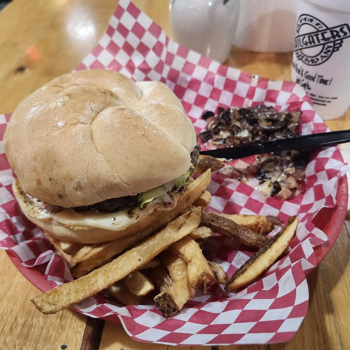 Medium Bacon Cheeseburger with Pepper Jack Cheese and Sweet Potato Fries