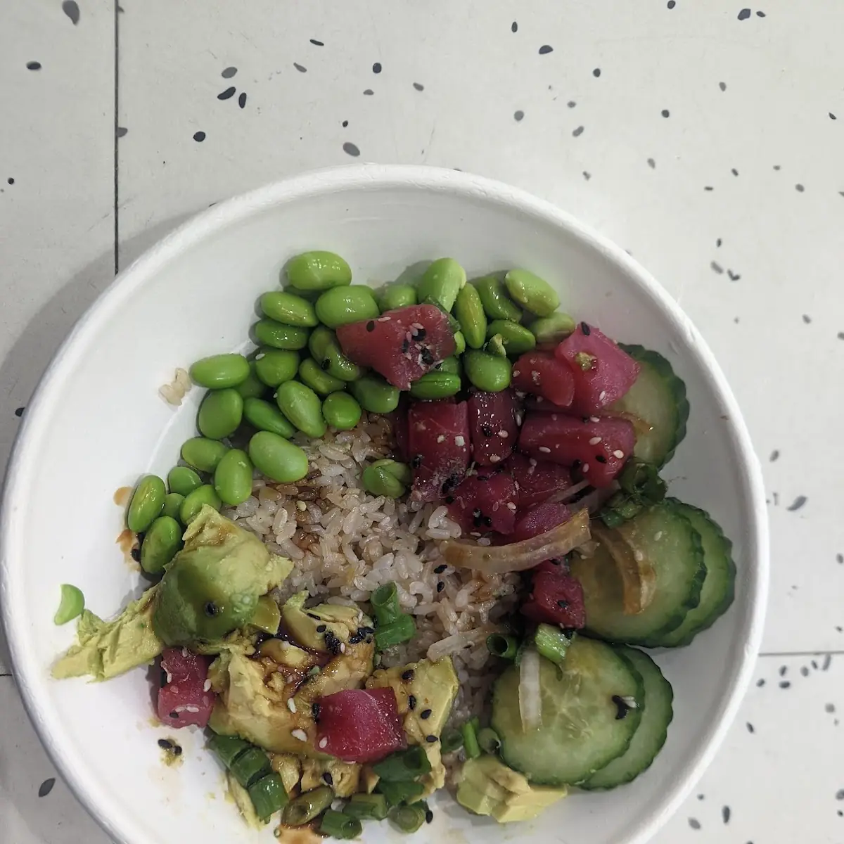 Tuna Poke Bowl Adding Edamames