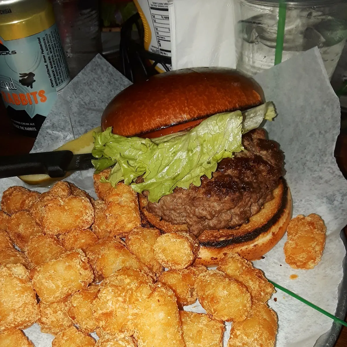 Popper Burger with Tots