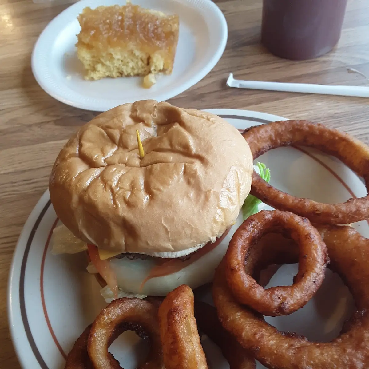 Hamburger and Onion Rings