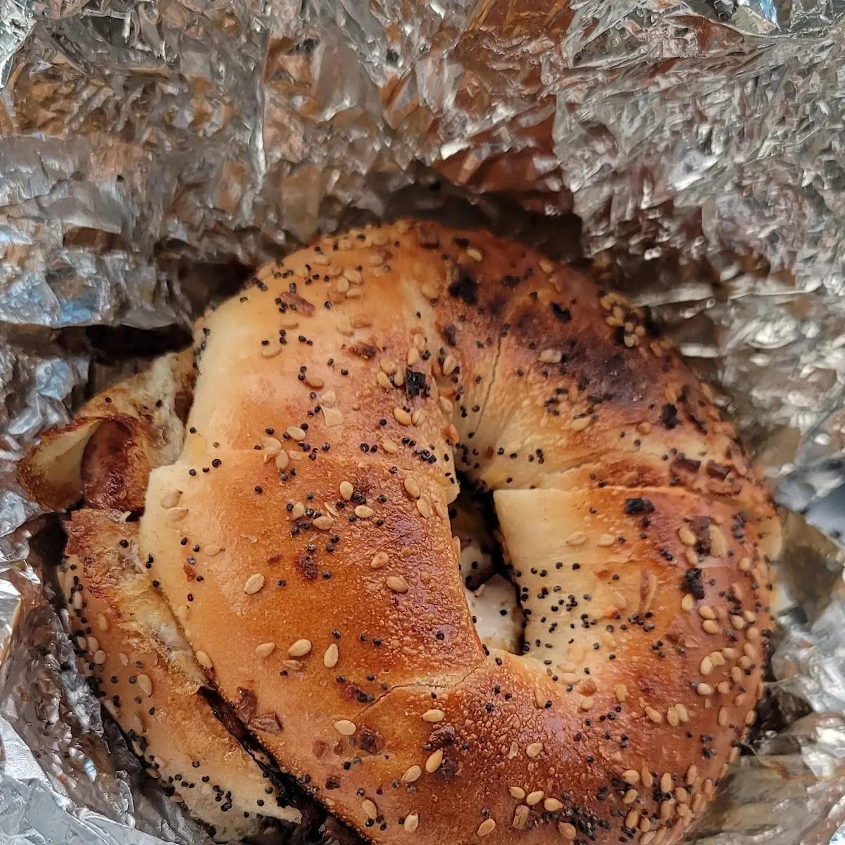 Ham and Egg on an Everything Bagel