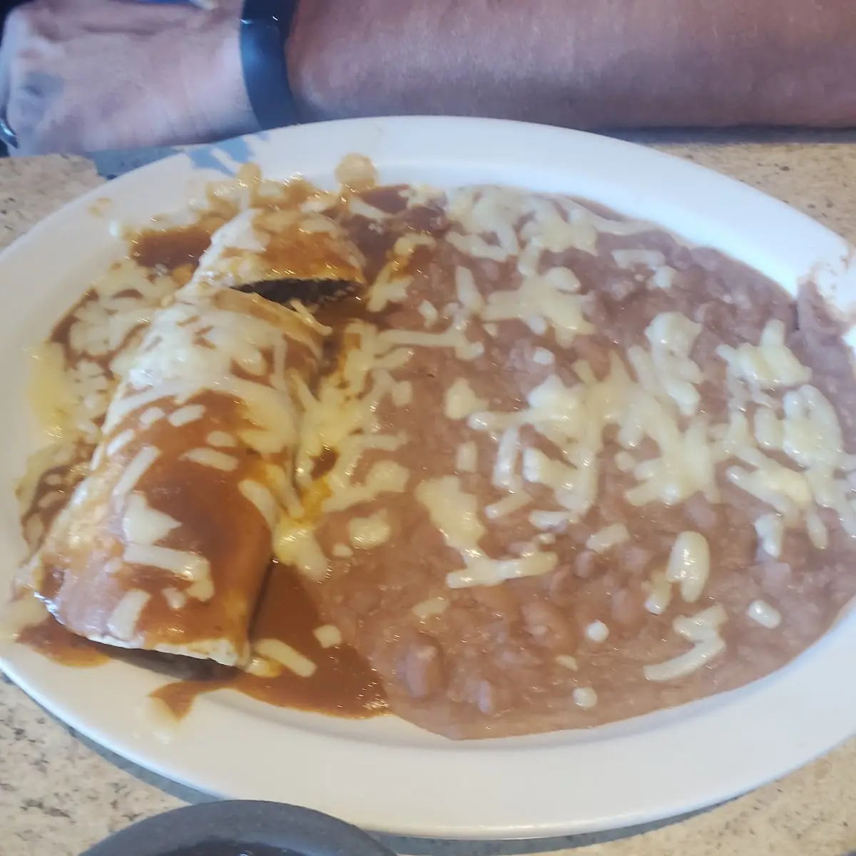 Beef Enchilada with Refried Beans