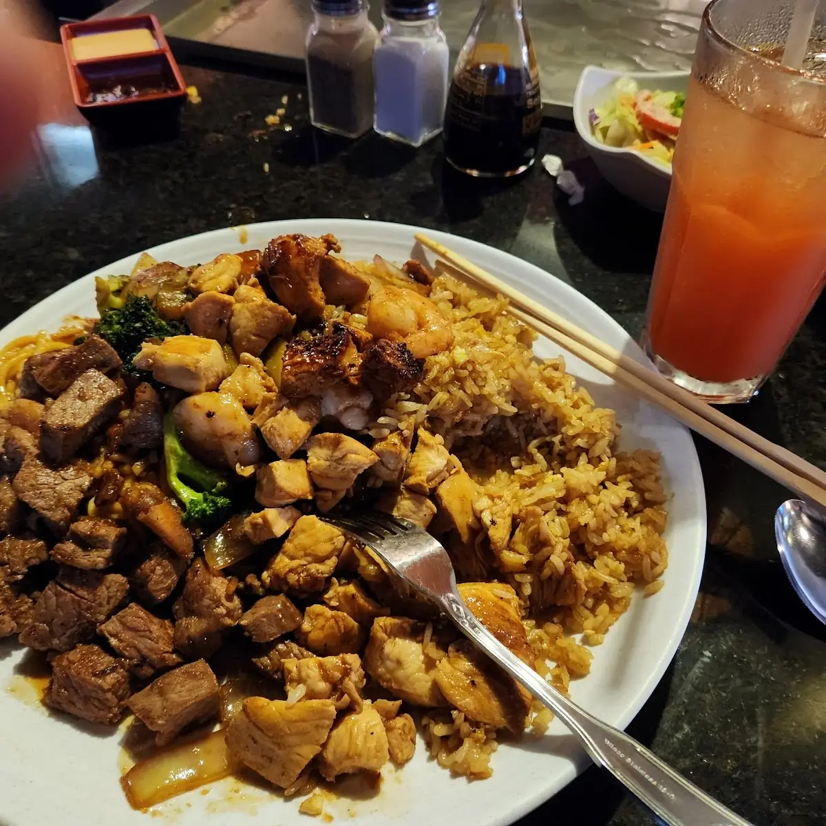 Steak and Chicken with Shrimp Fried Rice