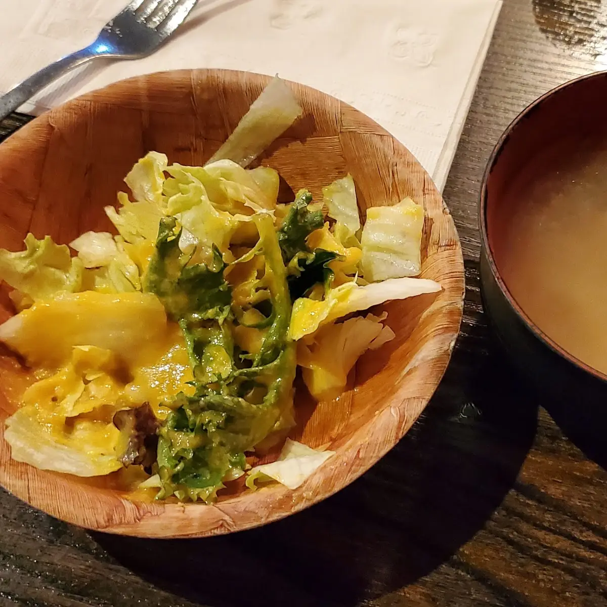 Miso Soup and Salad with Ginger Dressing