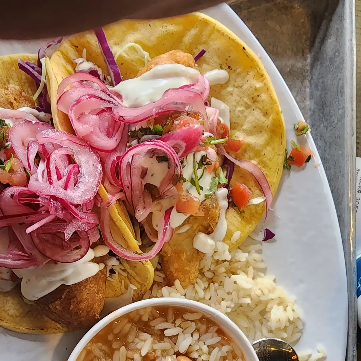 Battered Fish Tacos Combo with Rice & Beans