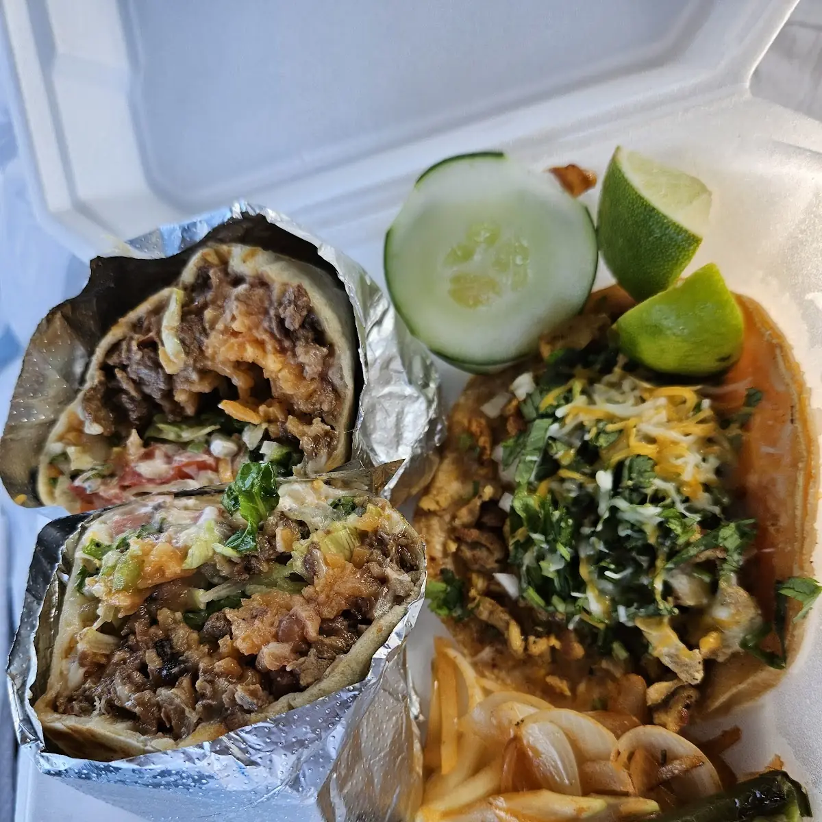Steak Burrito & Chicken Taco