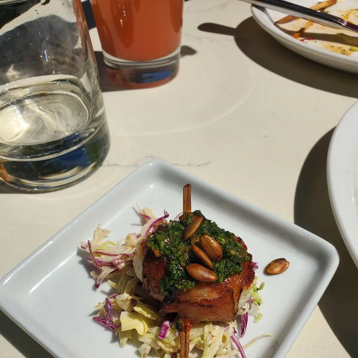 BBQ'd Bacon Wrapped Scallops Tamarind BBQ Cilantro Pumpkinseed Pesto
