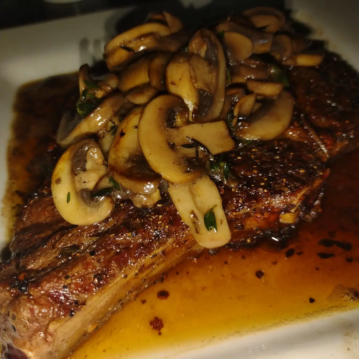 Bone in Ribeye with Mushrooms