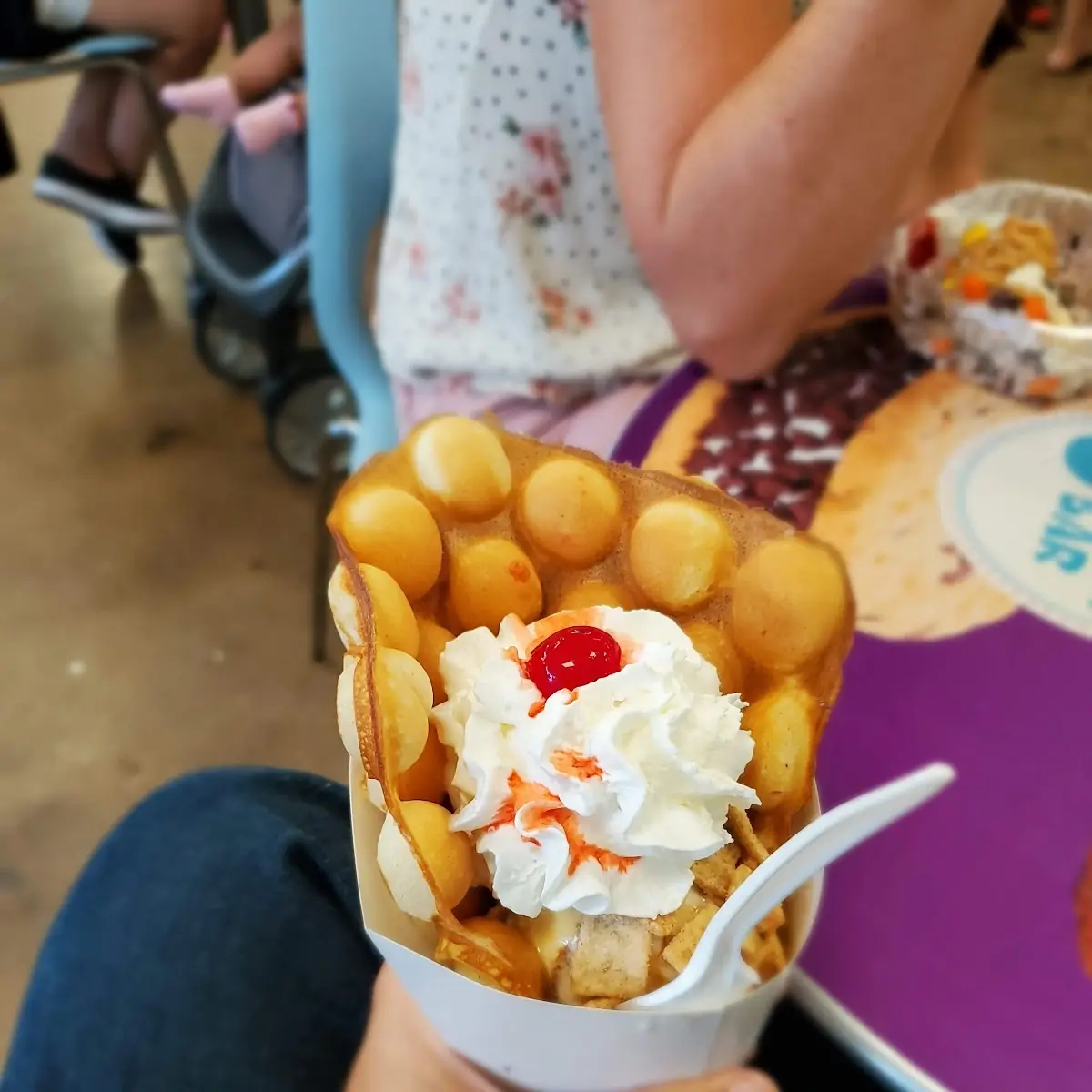 Bubble Waffle with Vanilla Ice Cream Banana Nutella