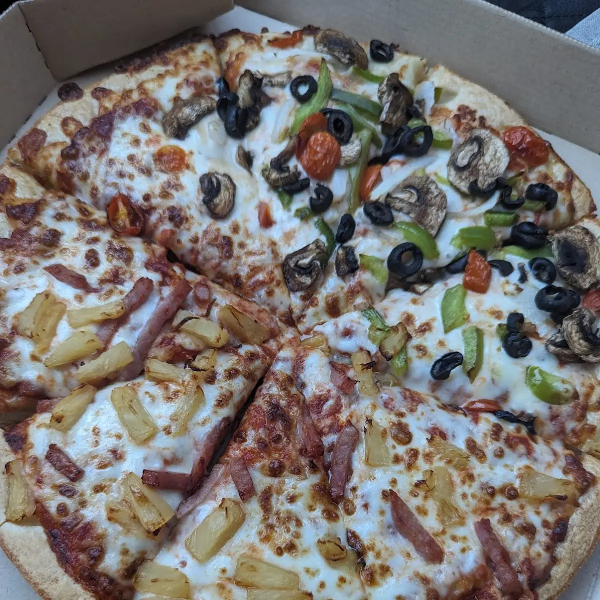 Half Hawaiian Half Veggie Pizza