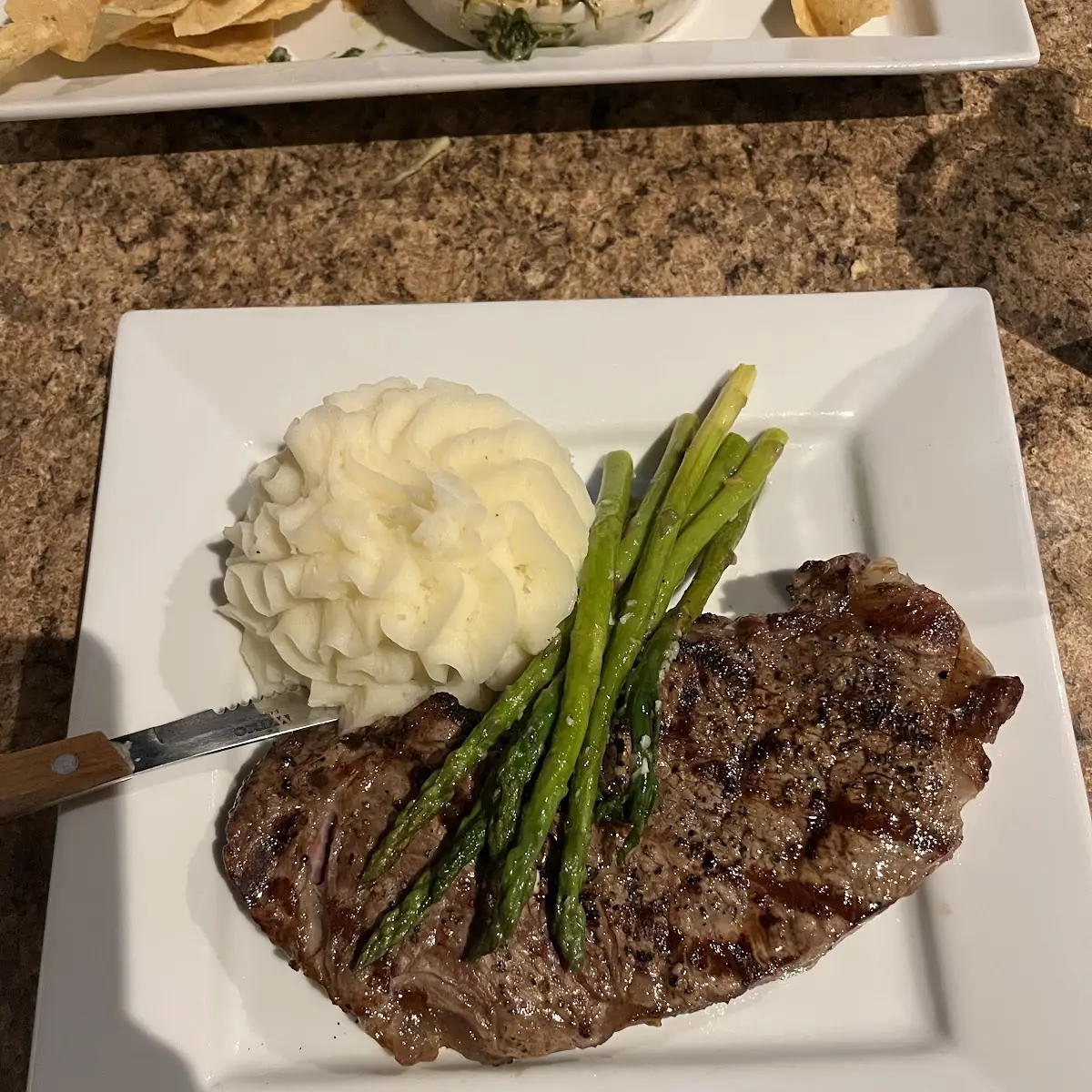 Grilled Steak with Mashed Potatoes and Asparagus