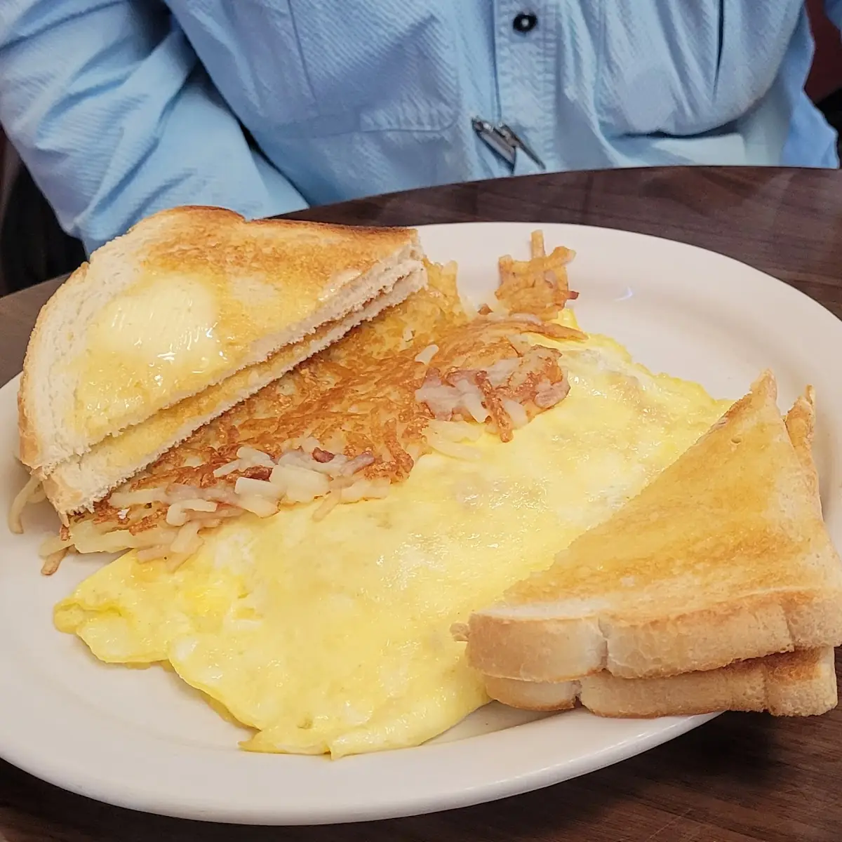 Omelet Hash Browns and Toast