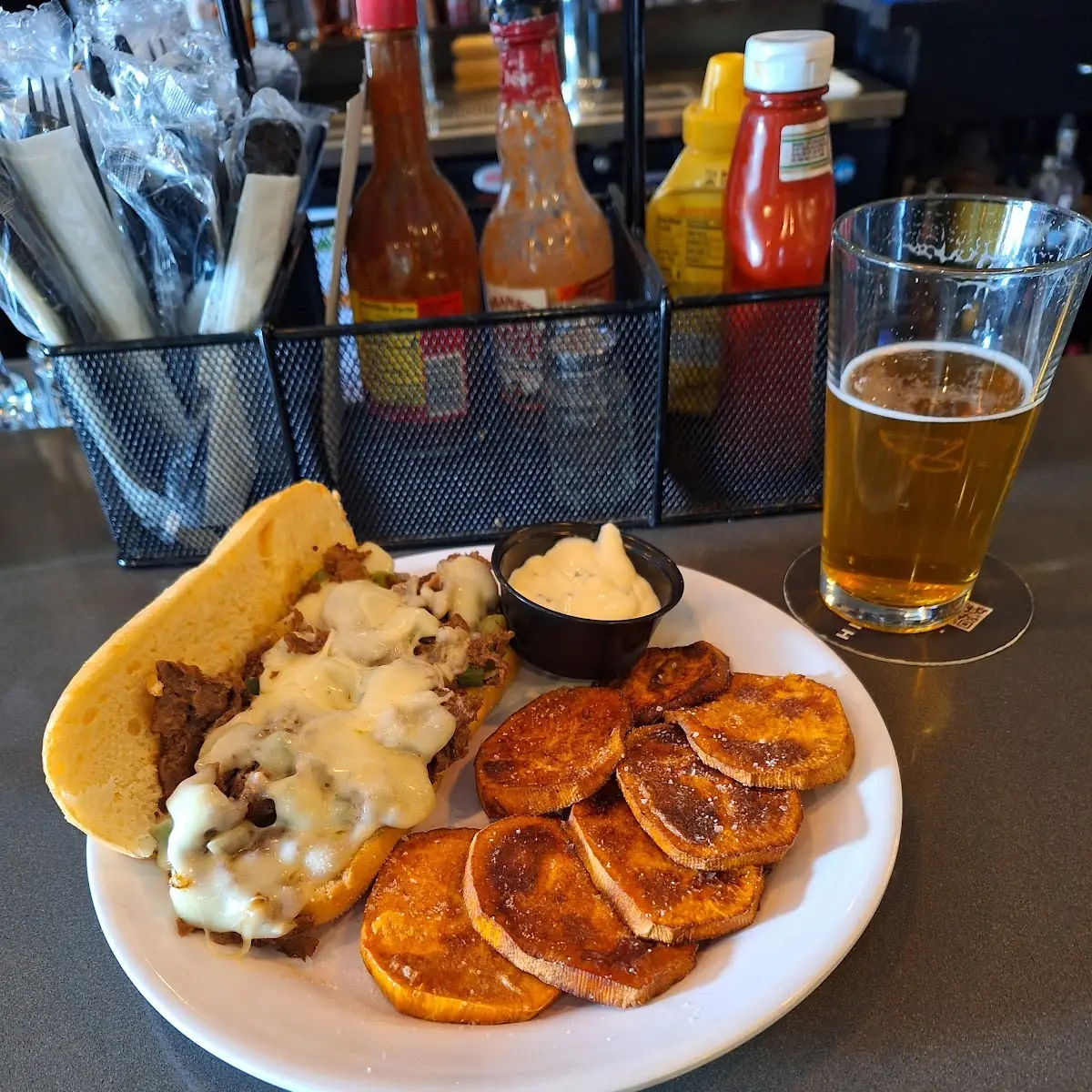 Philly Steak Sandwich with Sweet Potato Wafers