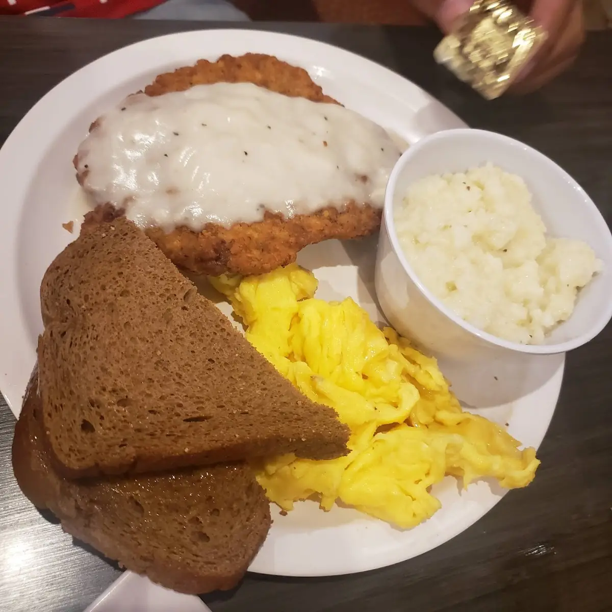 Country Fried Steak and Eggs with Grits