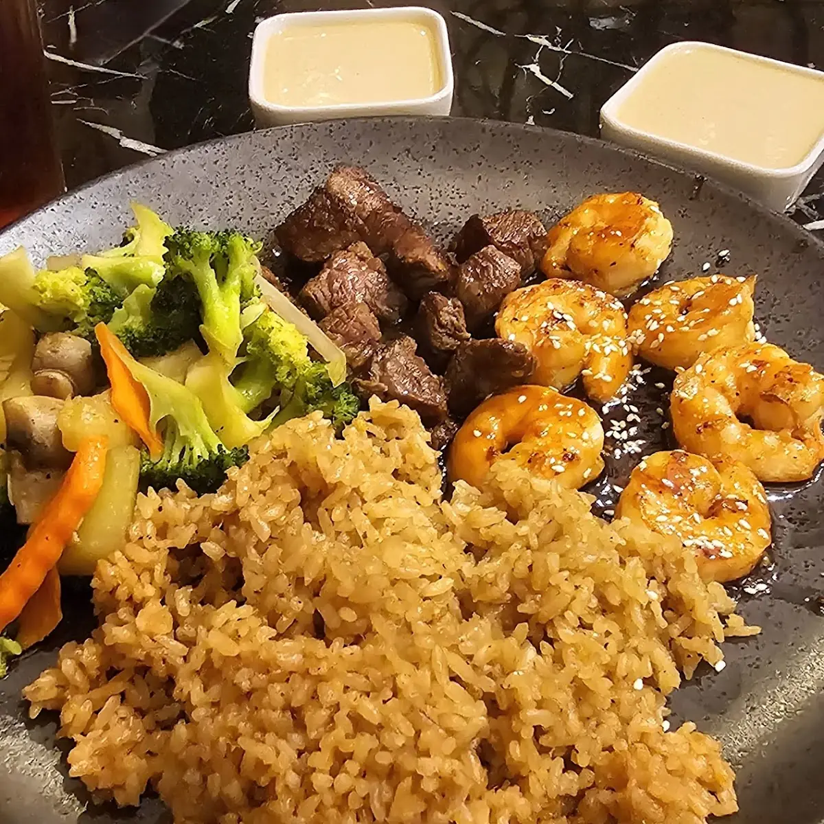P69. Filet Mignon, Shrimp and Scallop