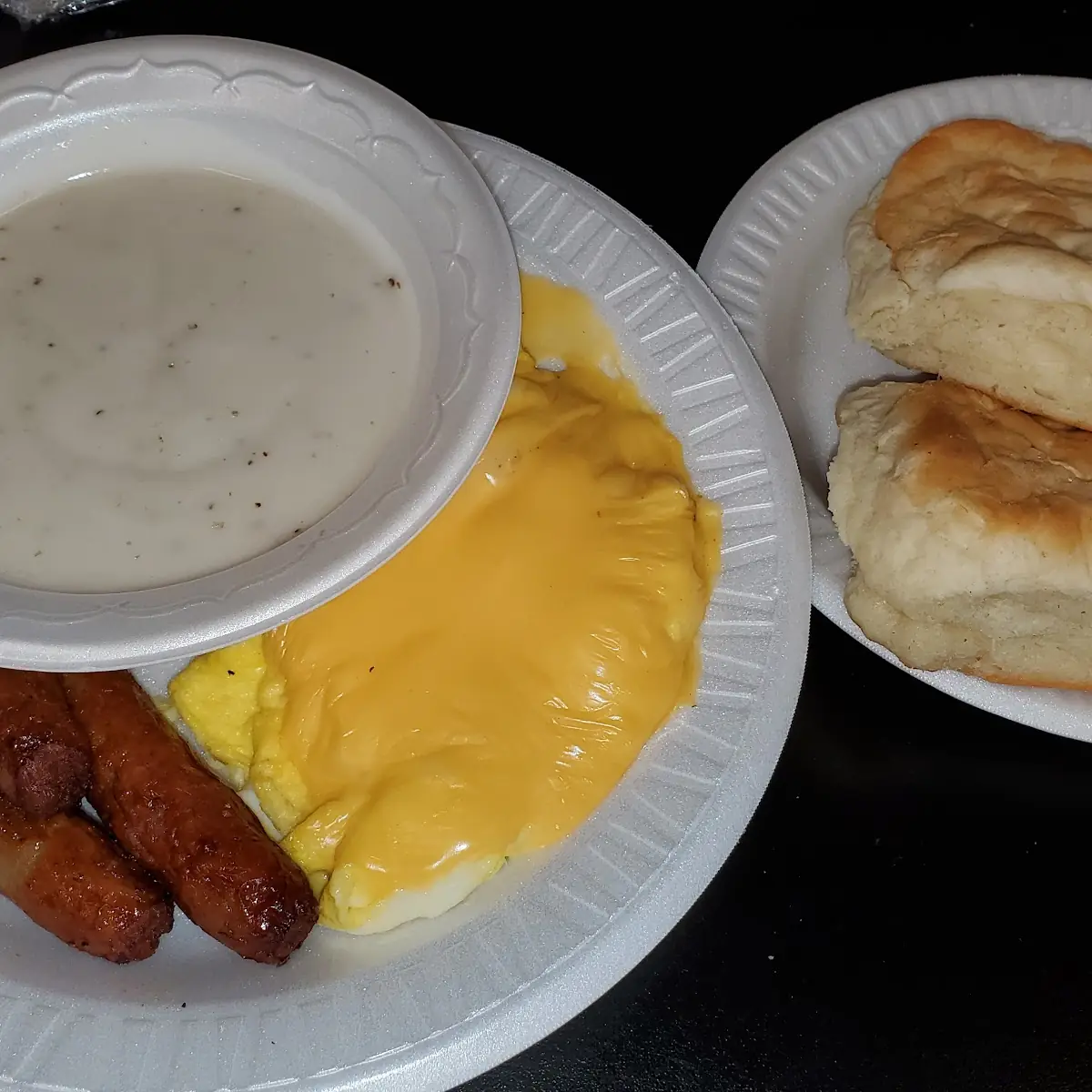 Breakfast Platter with Scrambled Eggs with Cheese Sausage Gravy