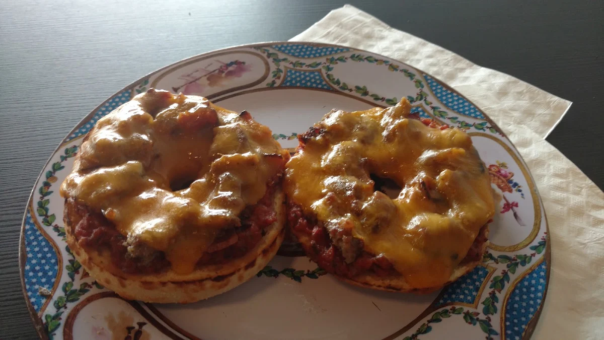 Bacon and Sausage Bagel Pizza