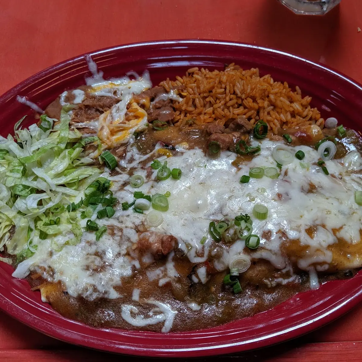 Chicken Enchiladas Verdes with Rice and Beans