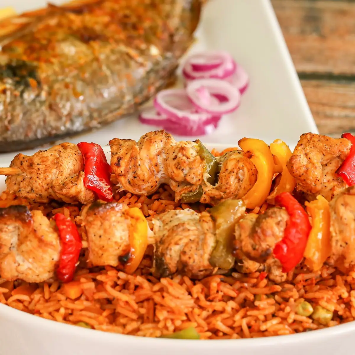 Beef Suya Jollof Rice & Plantains