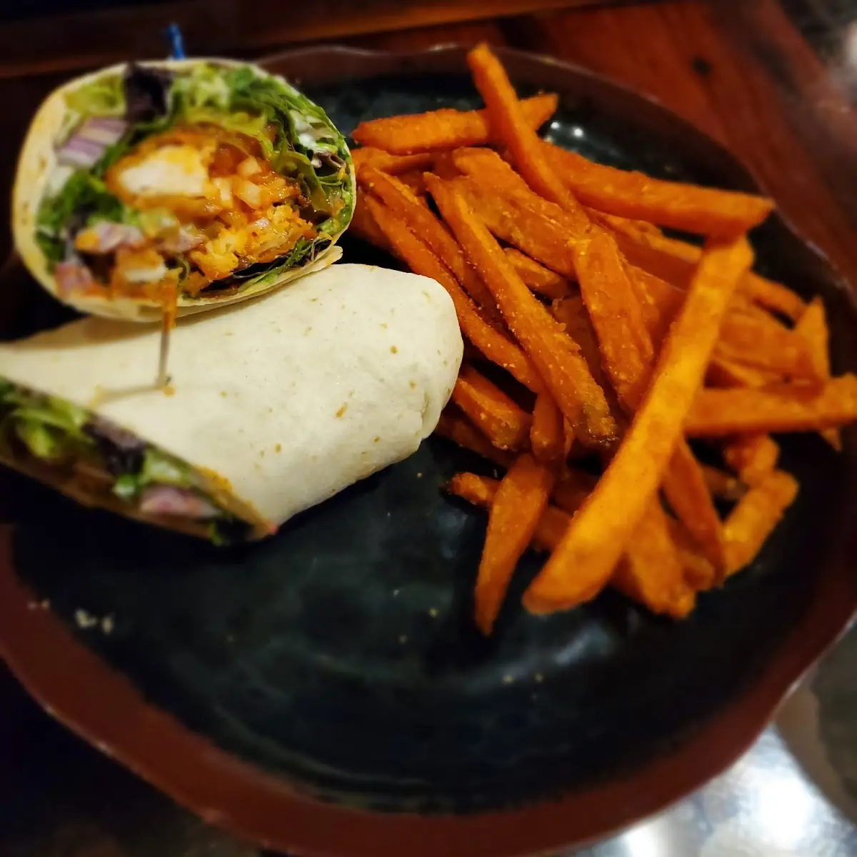 Chicken Wrap with Sweet Potato Fries