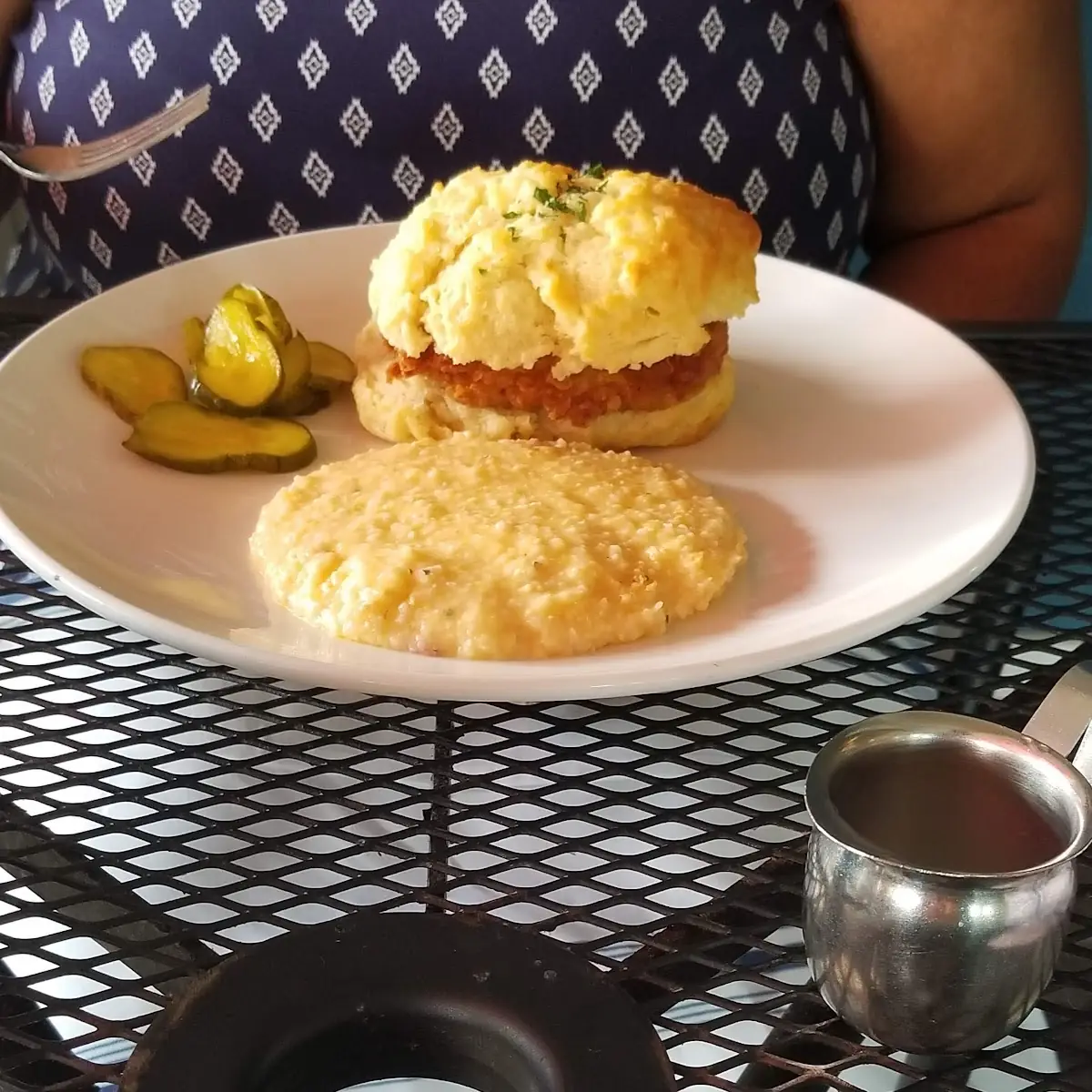 Chicken Biscuit with Pimento Cheese Grits