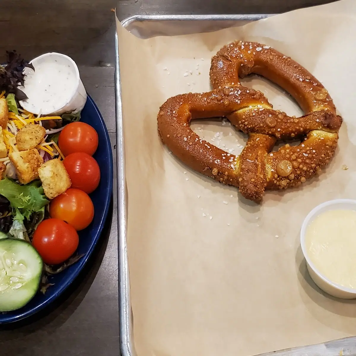 Pretzel with Beer Cheese & Side Salad