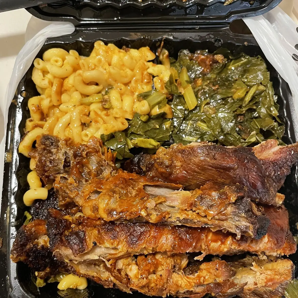 Mac and Cheese Collard Greens and Ribs