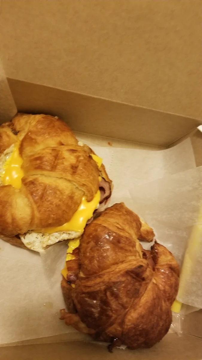 2 Croissant Sandwich Eggs Ham Cheese Eggs Bacon Cheese