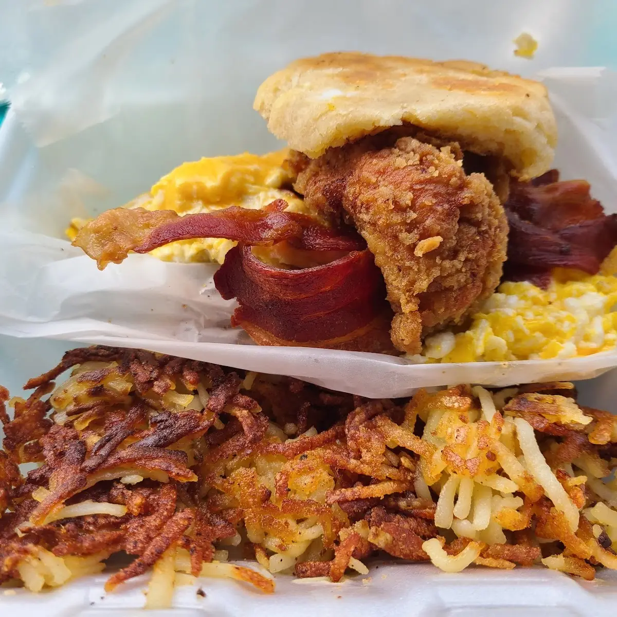 Fried Chicken Biscuit & Hash Browns