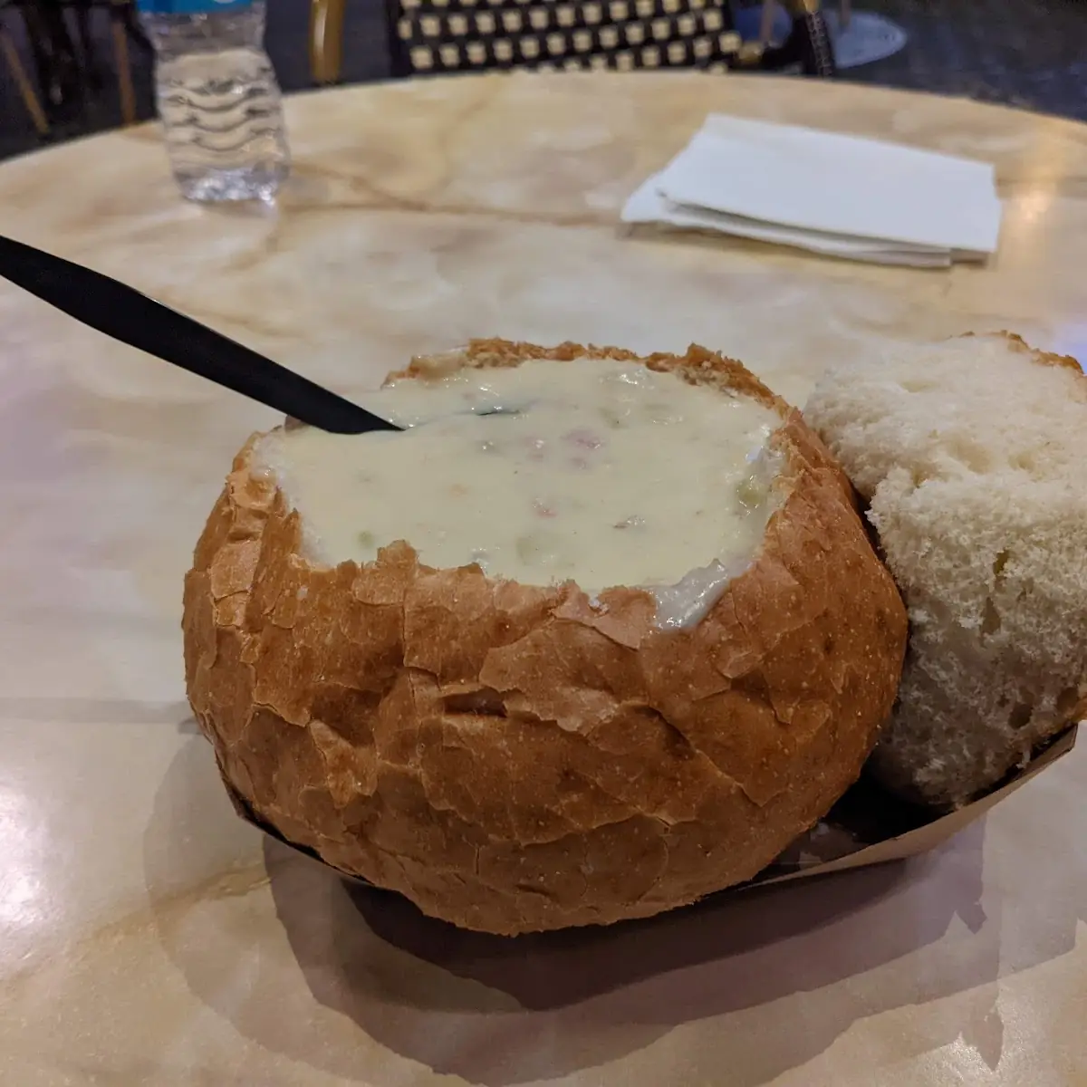 Clam Chowder Served in a Sourdough Bread Bowl