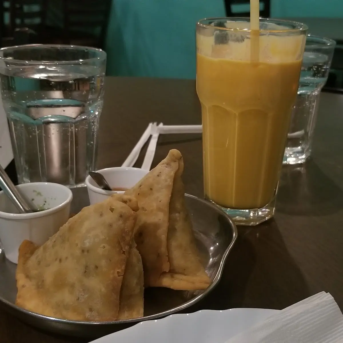 Samosas and Mango Lassi