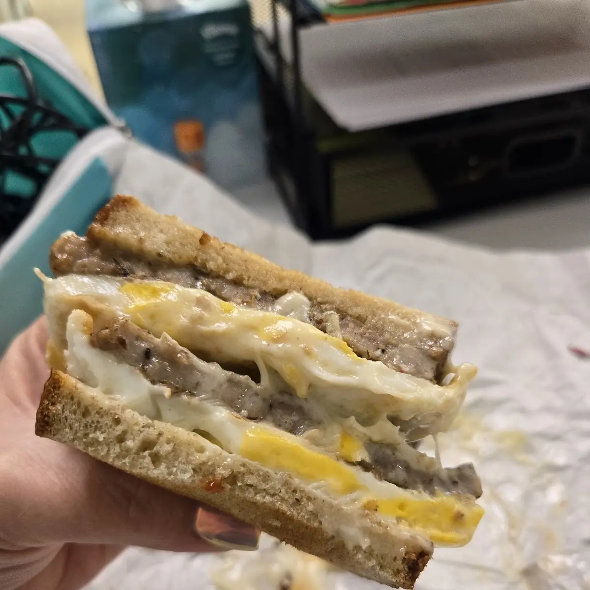 Sausage Egg and Cheese on Rye