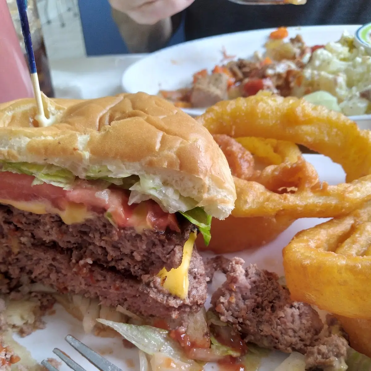 Double Cheese Burger & Onion Rings