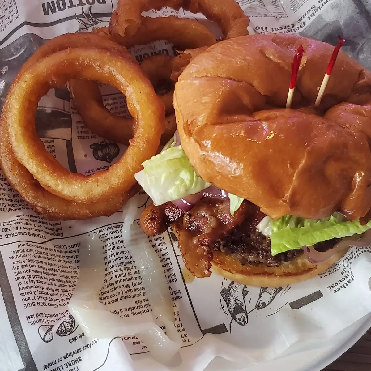 Bacon Cheeseburger with Onion Rings