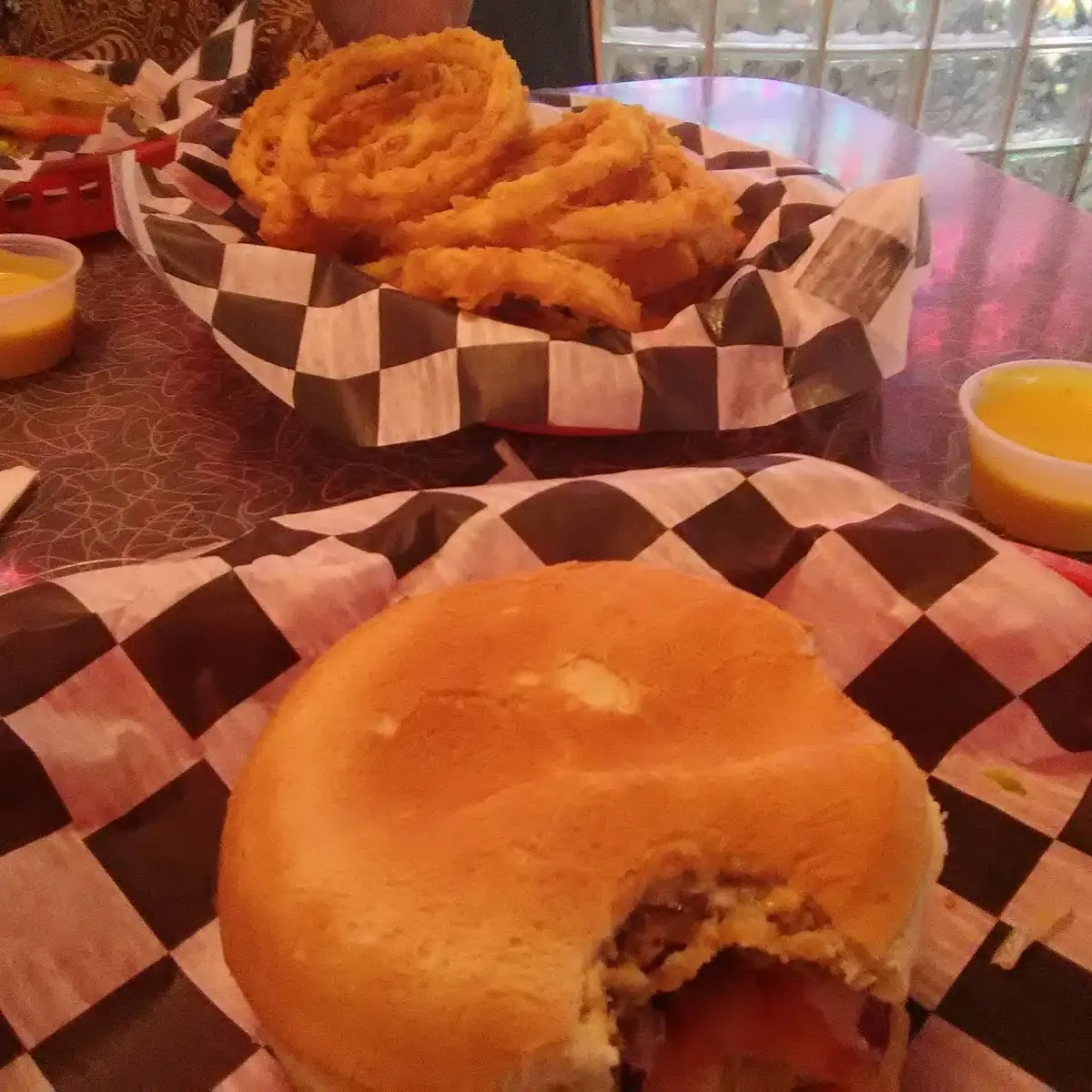 Hamburger and Onion Rings