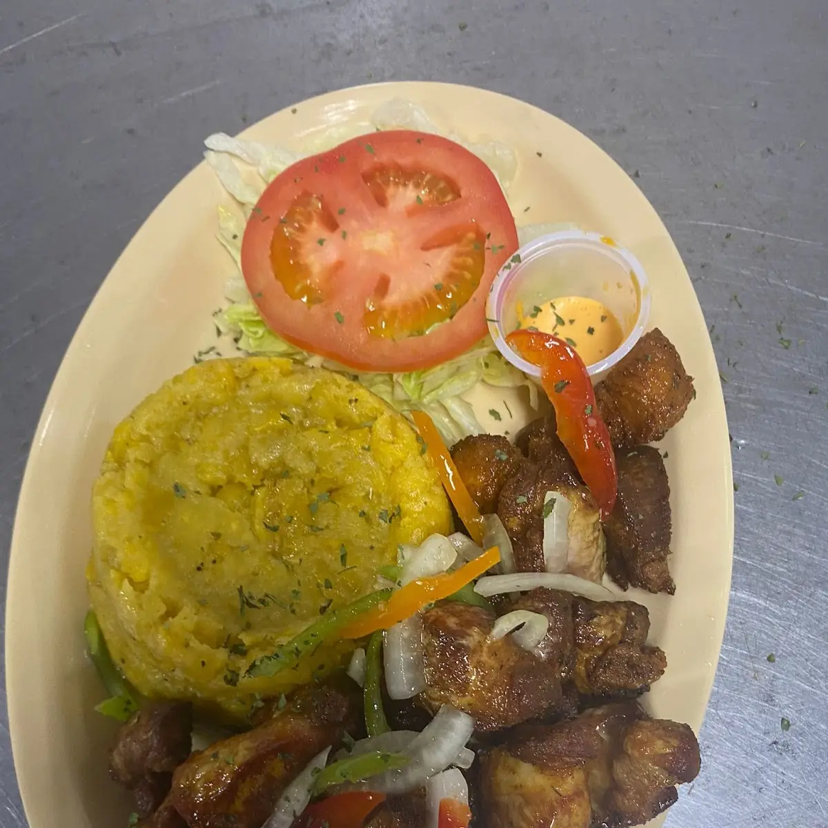 Carne Frita Con Mofongo