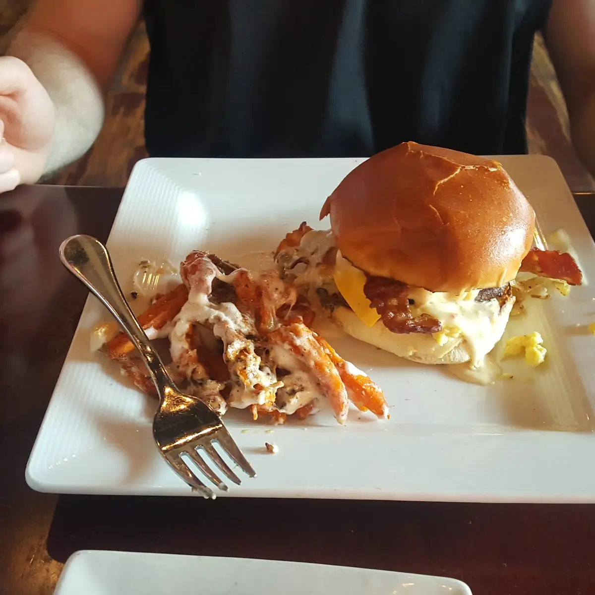 Breakfast Burger and Sweet Potato Fries