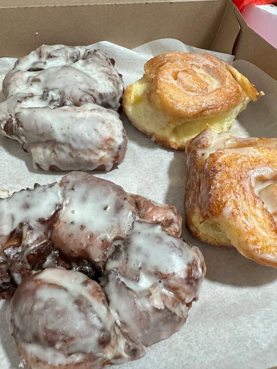 Apple Fritters and Cinnamon Roll