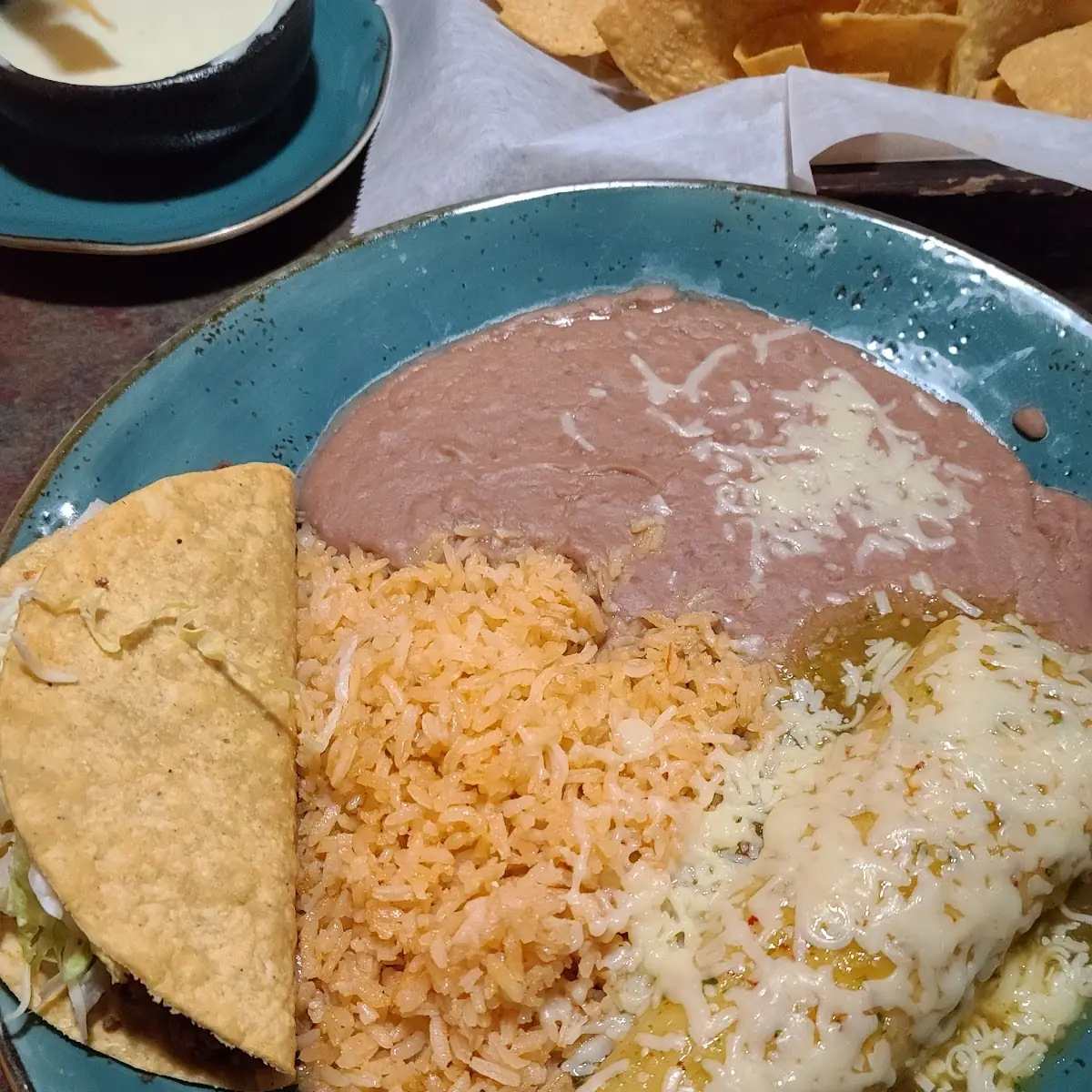 Chicken Enchiladas Verdes with Beef Taco
